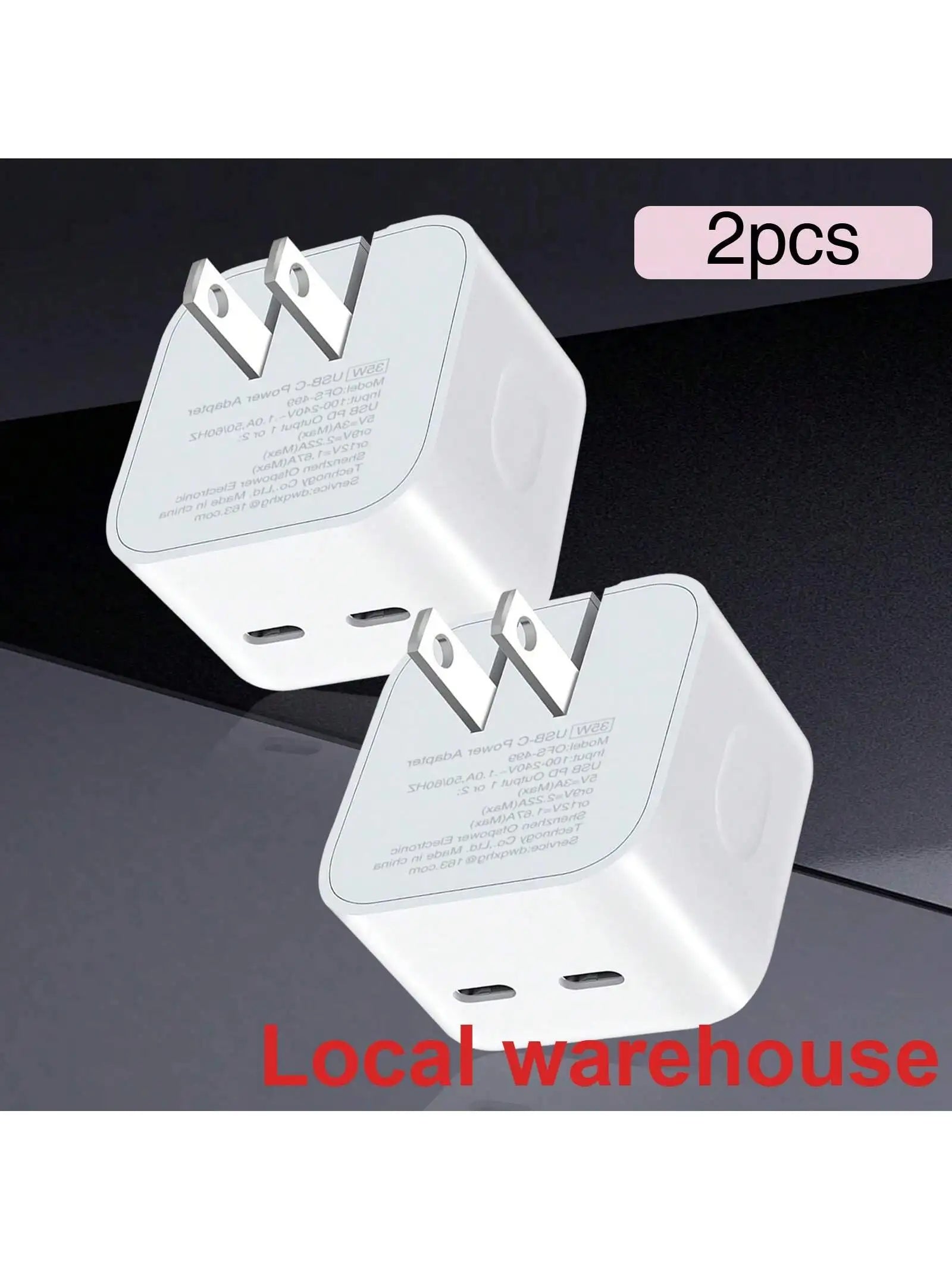 2Pcs 20W PD Dual USB C Foldable Wall Charger High Output Fast Charging Adapter for iPhone iPad Android Smartphones Home Office Use US Local Warehouse