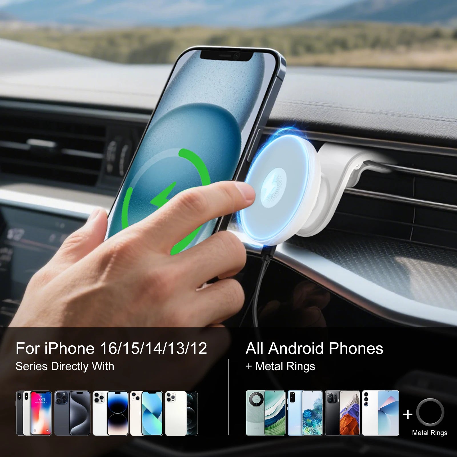 Magnet Wireless Car Charger 15W Fast Charging Dock Station Car Mount Phone Holder Air Vent for iPhone 17 16 15 14 13 Pro Max