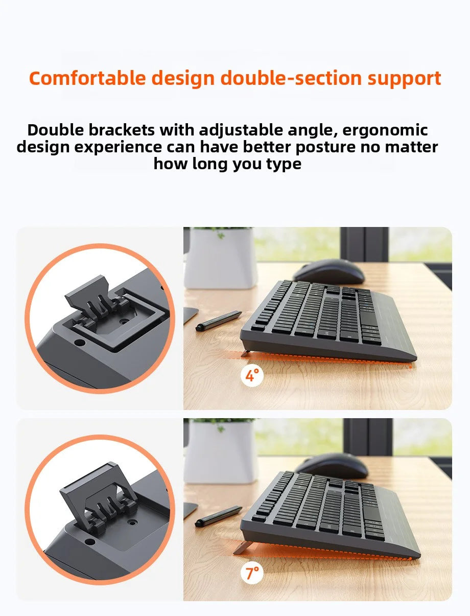 Dual-mode 2.4G Wireless Keyboard Mouse Combo Mute Rechargeable Keyboard Mouse Set With Multi-Function Keys for Windows PC Gamer