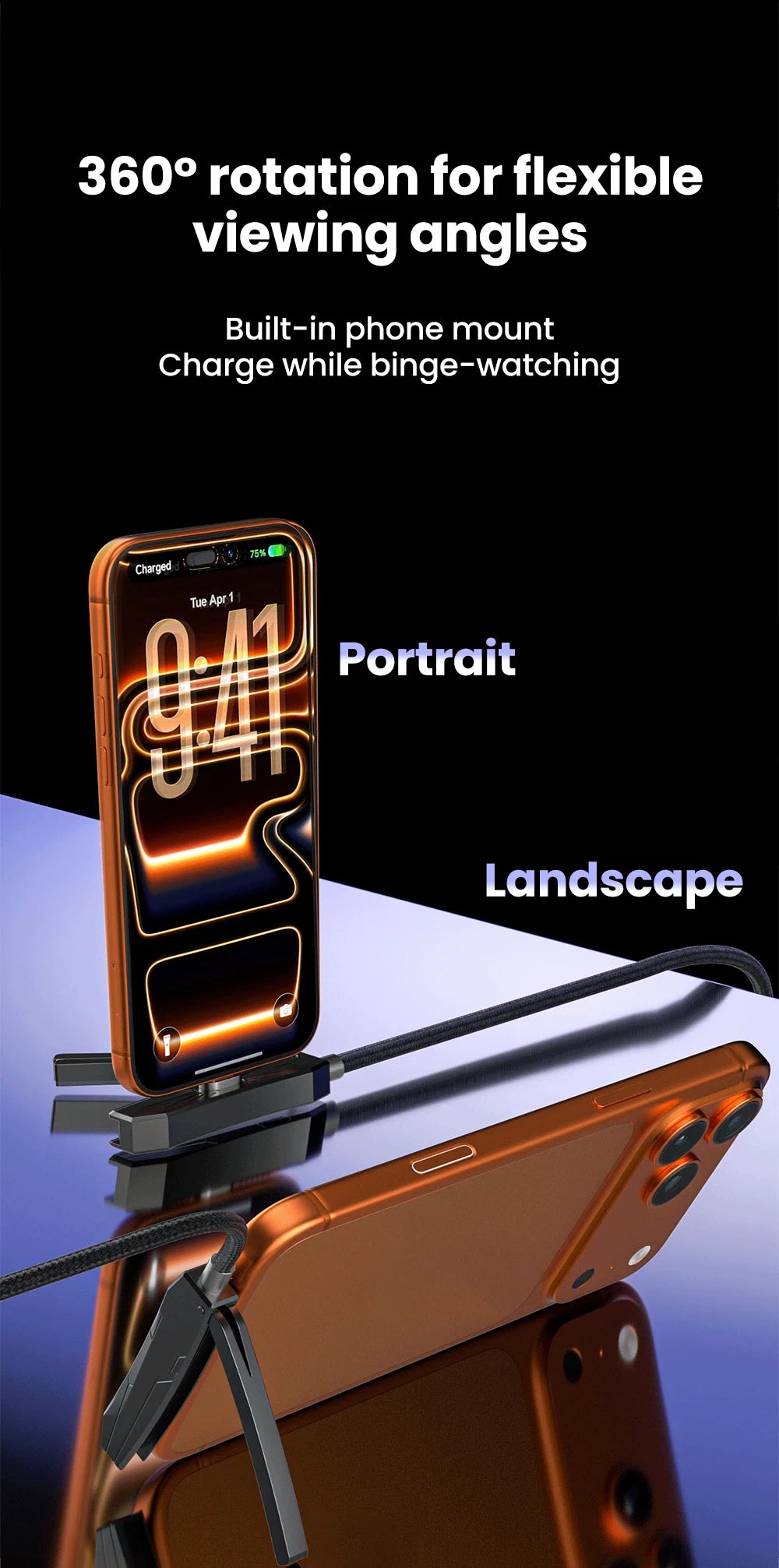 27W Lightning Fast Charging Cable PD Type-C to IOS Data Wire With Foldable Stand For iPhone 14 13 12 11 Lightning Charging Line