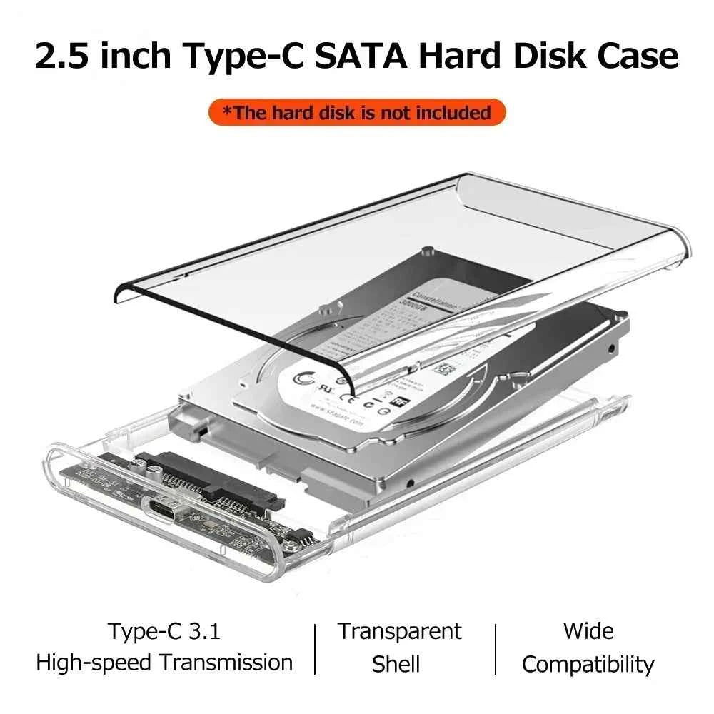 USB 3.0/Type C HDD Enclosure 2.5 inch SATA SSD External Hard Drive Case with 5Gbps Transfer Speed Clear Hard disk Case Tool-Free