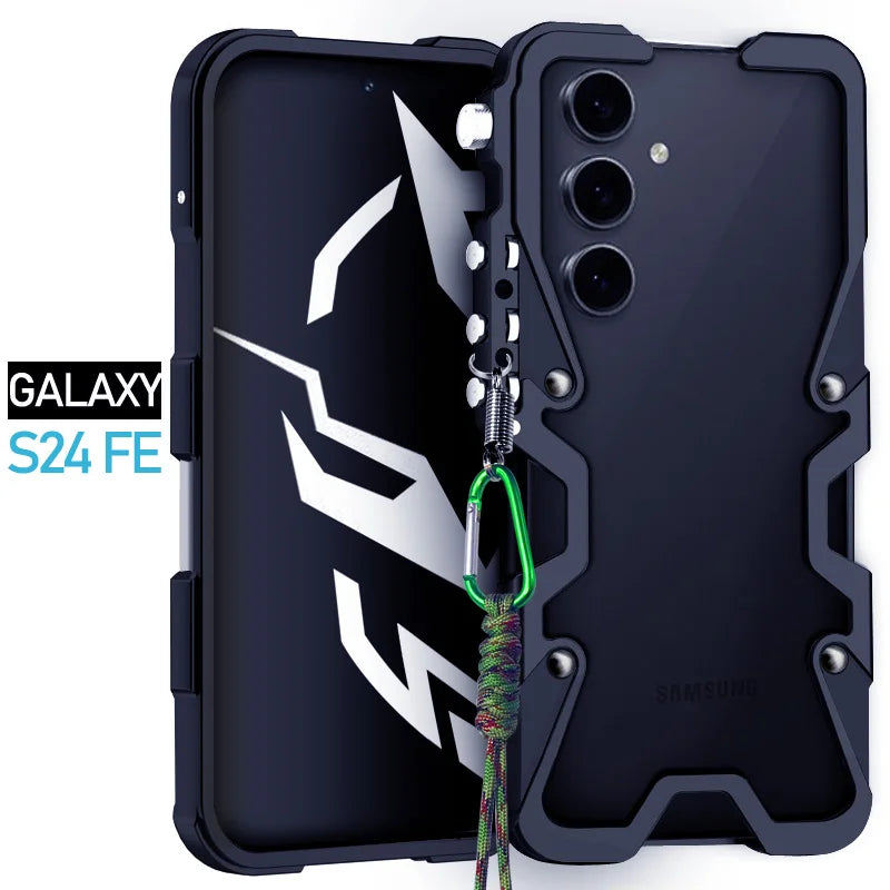 Luxury Armor Metal Aluminum Phone Bumper For Samsung Galaxy S26 S25 S24 Ultra + FE Cover Mechanical Purely Handmade Skull Case