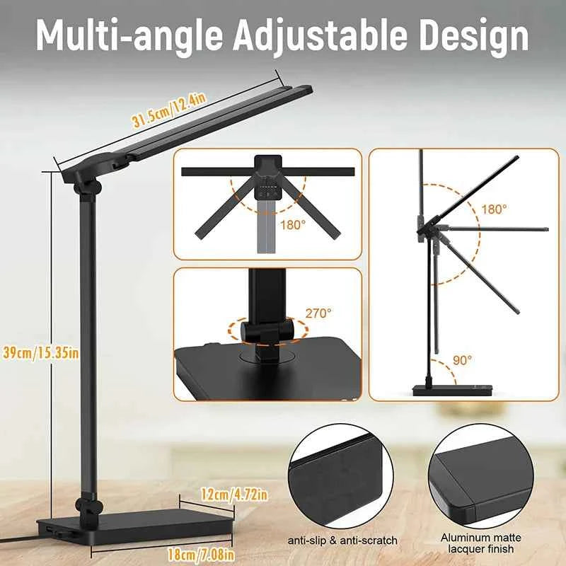 Double Head LED Desk Lamp,Dual Swing-arm Table Lamp for Home Office,5 Color Modes and 5 Dimmable,Modern Eye-Caring Piano Lamp