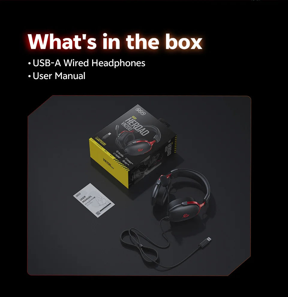 QCY VN200 Pro Wired Gaming Headset With Mic 40mm Driver 7.1 Surround Over Ear Headphones For PC PS4 PS5 Gamer Headphones