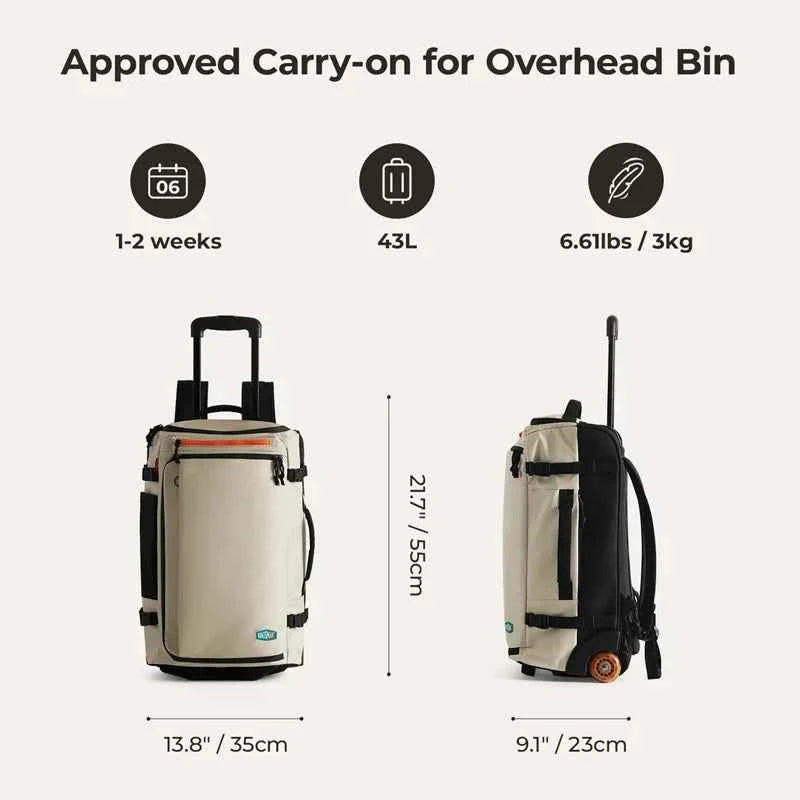 BAGSMART 15.6“ Laptop Backpack with Wheels Large Capacity Vacuum Compression Bag Multi-pocket Men's Business Rolling Backpack