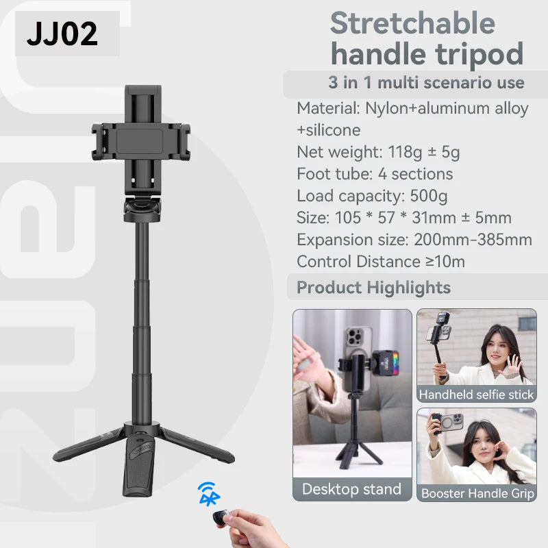 Ulanzi JJ02 Wireless Selfie Tripod With Bluetooth Remote Control Portable Foldable Monopod For Smart Phone Booster Handle Grip