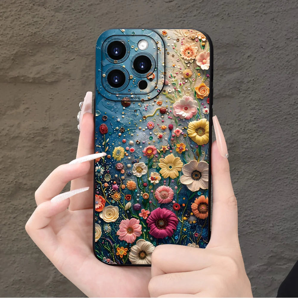 Color Flower Creative Personality Cool Oil Painting Printing Phone Case, Suitable for iPhone 16/15/14/13/12/Pro Max