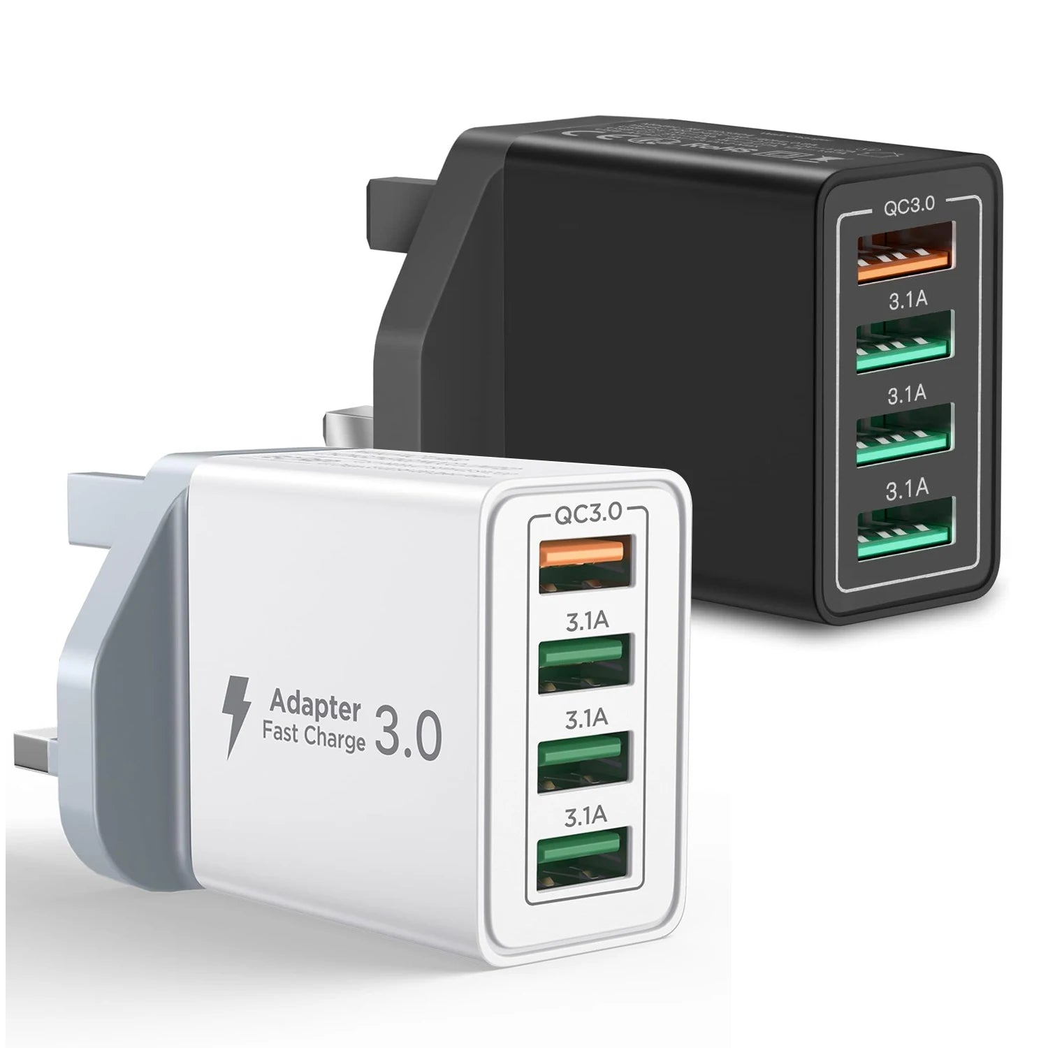 UK Plug 4-Port USB-A Wall Charger Block, 33W QC3.0 Fast Charging Adapter Phone Chargers Blocks For iPhone Huawei Xiaomi