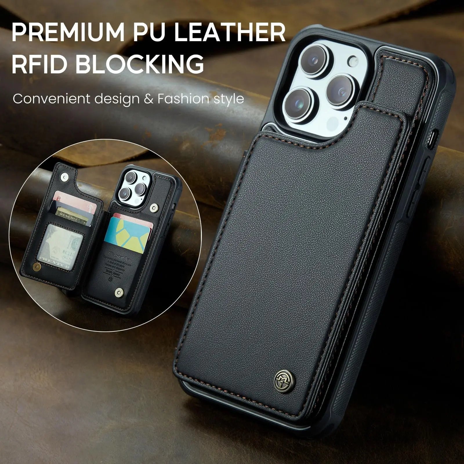 for iPhone 15 Plus 14 13 Pro Max 11 Case with Card Holder,RFID Blocking,Durable Leather Kickstand Magnetic Clasp Shockproof Case