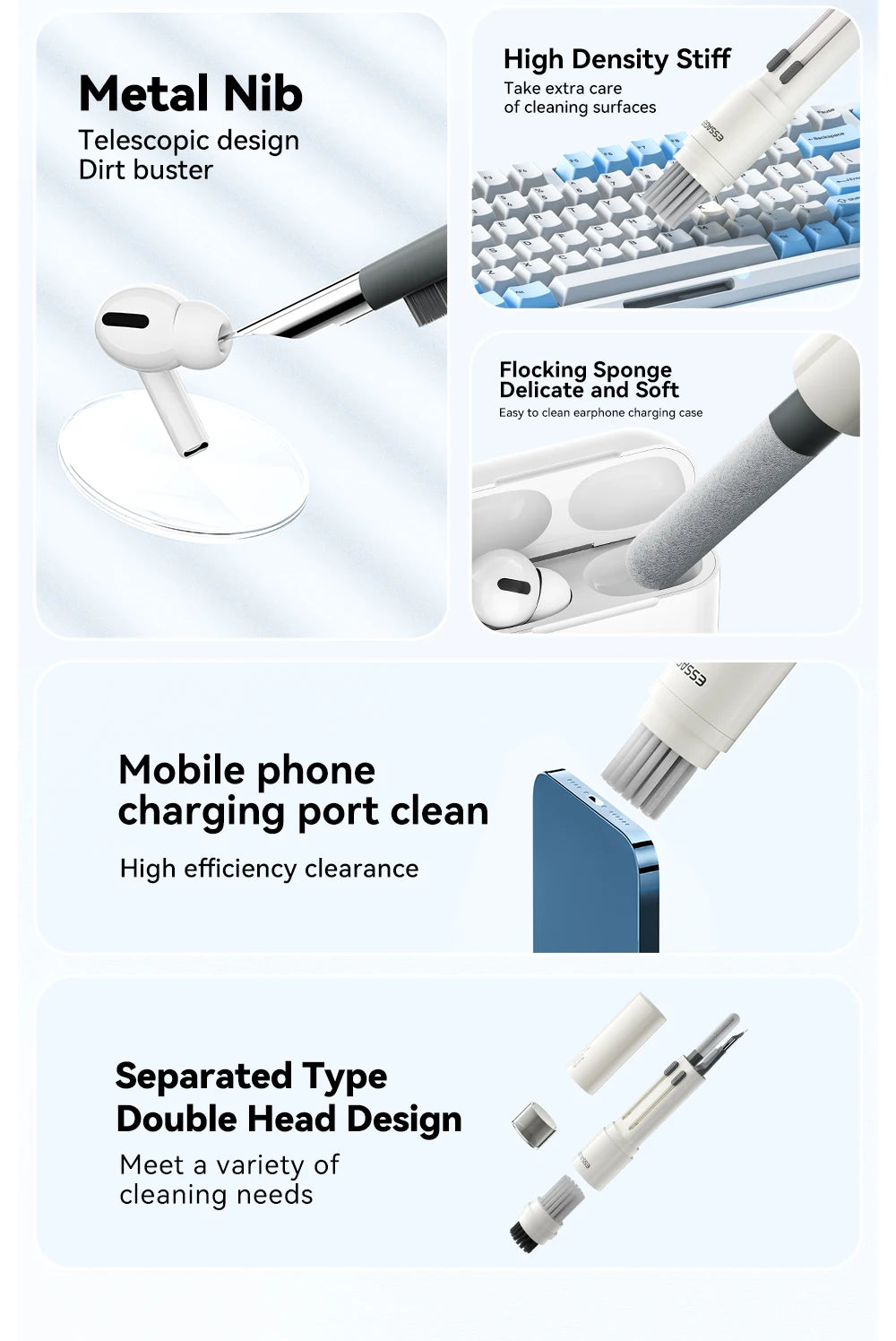Essager 5 in 1 Cleaning Kit  For Computer Keyboard Cleaner Brush Earphones Cleaning Pen For AirPods Pro 3 iPhone Cleaning Tools
