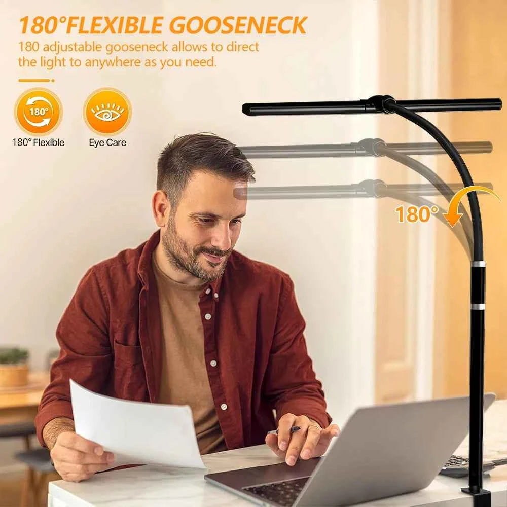 LED Clip Table Lamp with Touch Mode 3200K-6500K 5 Color Stepless Dimming Flexible Gooseneck USB Eye Caring Lamp for Office Home