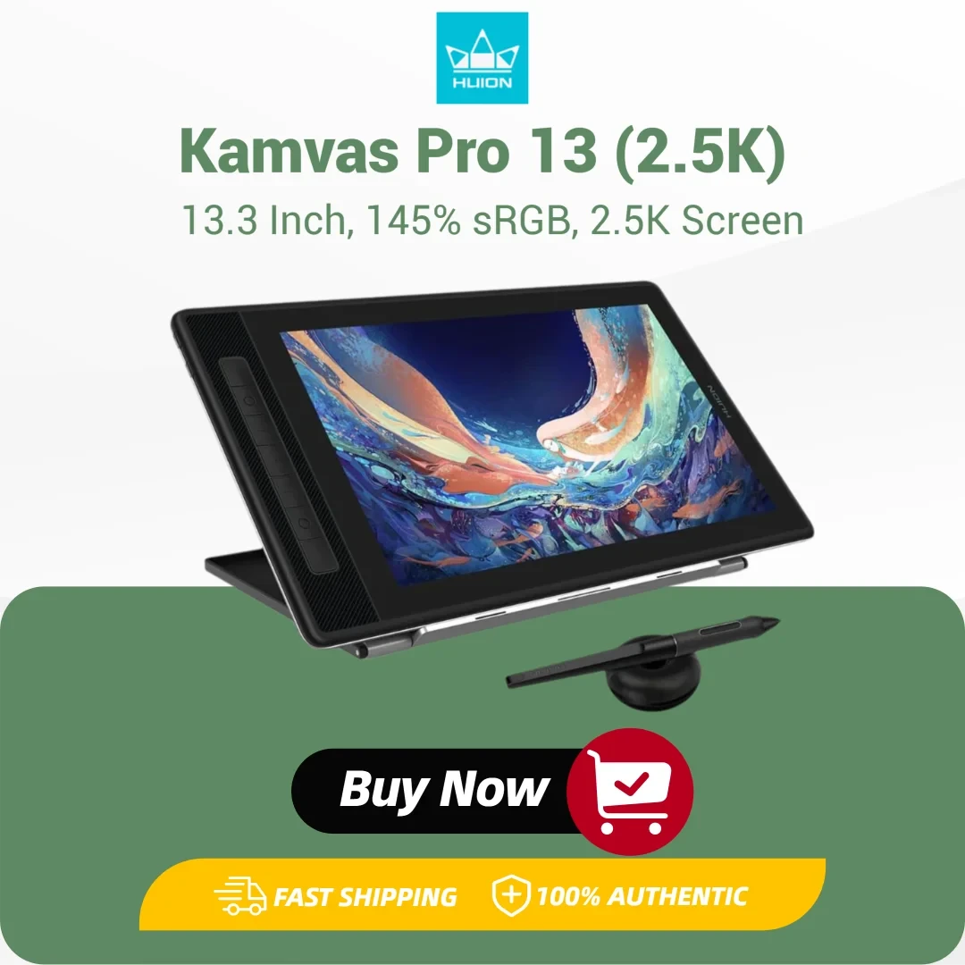 13.3 Inch HUION Graphics Tablet Kamvas Pro 13 2.5K Screen Display 145% SRGB Drawing Pen Tablet Monitor with Adjustable Stand