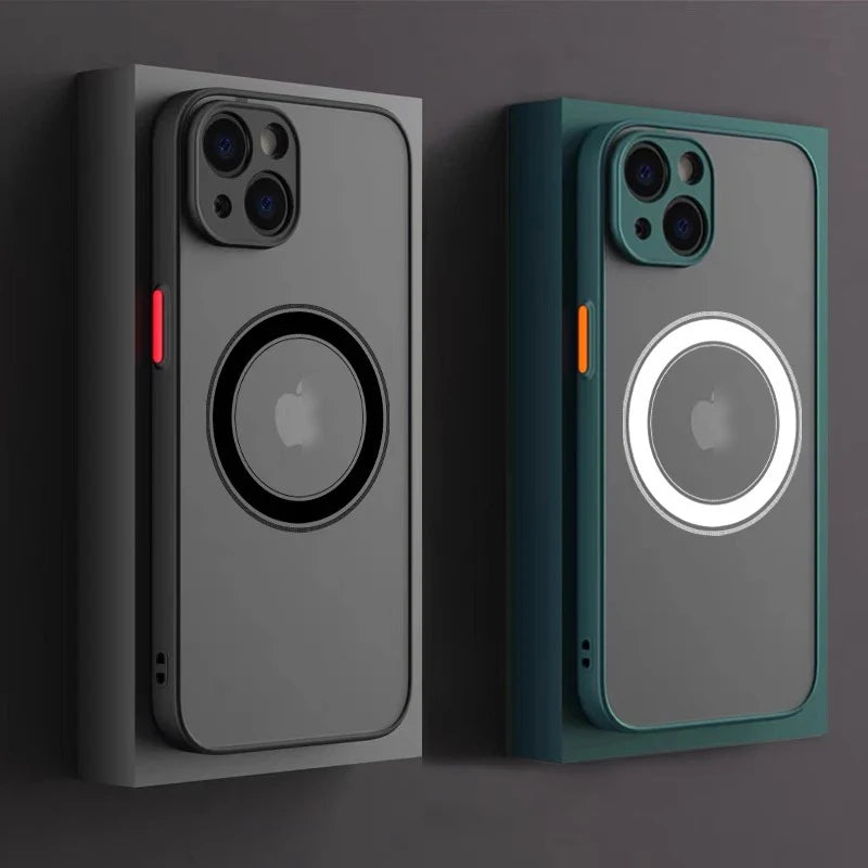 for iPhone 16 15 14 13 12 11 Pro Max Plus Mini XS XR SE 7 8 Case Wireless Charge Magnetic Magsafe Skin Matte Cover Shell Fundas