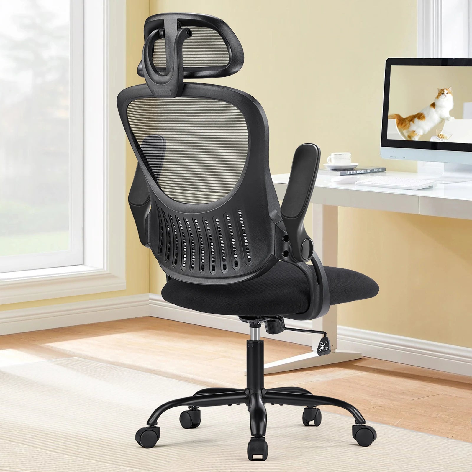 JHK Mesh Ergonomic Office Computer Desk Chair Flip-up Arms Adjustable Headrests Comfortable Lumbar Support For Home Office - WinSupport Tech