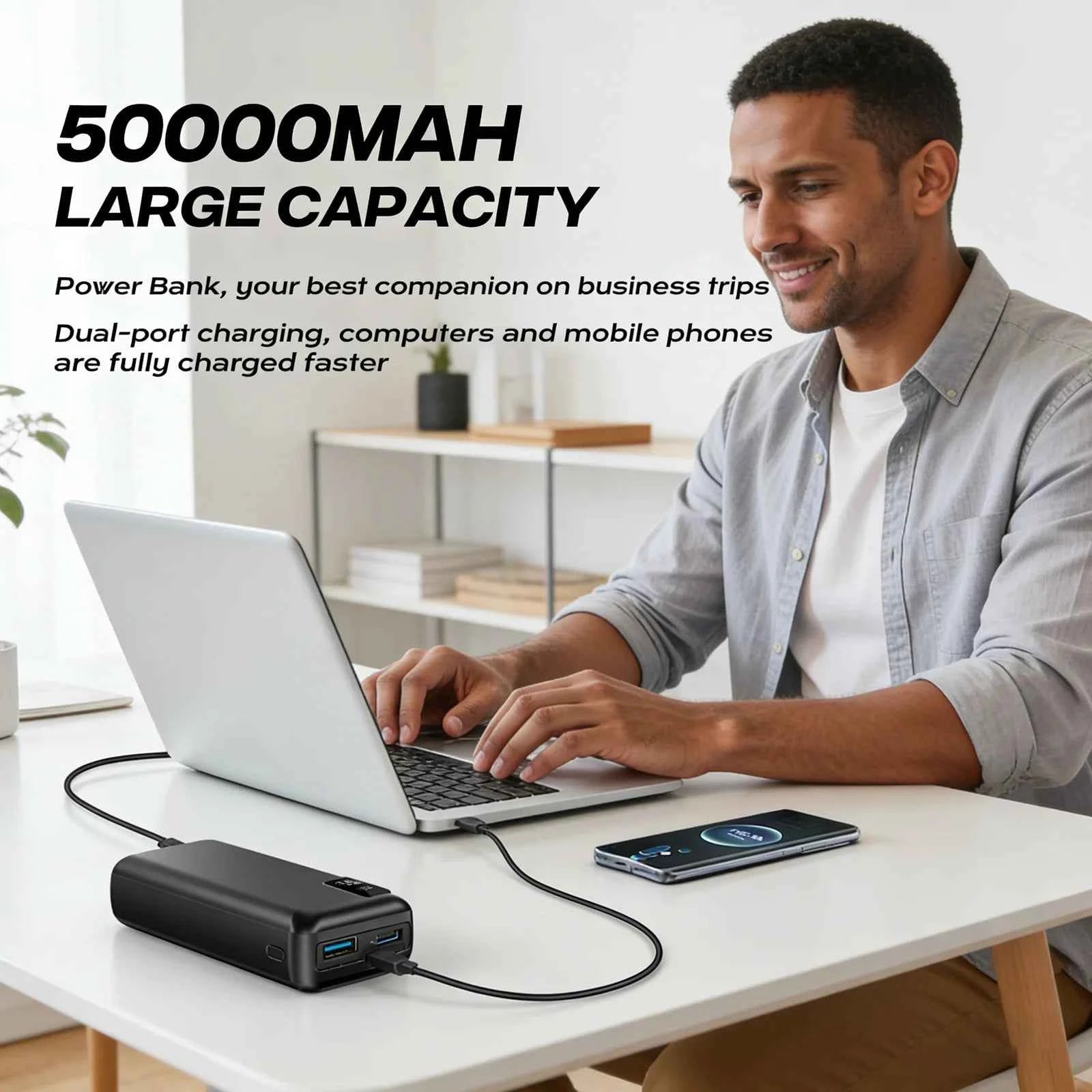 Hganus 50000mAh Powerbank 22.5W Fast Charge Protable Powerbank External Battery High Capacity For IPh xiaomi Samsung Outdoor Use