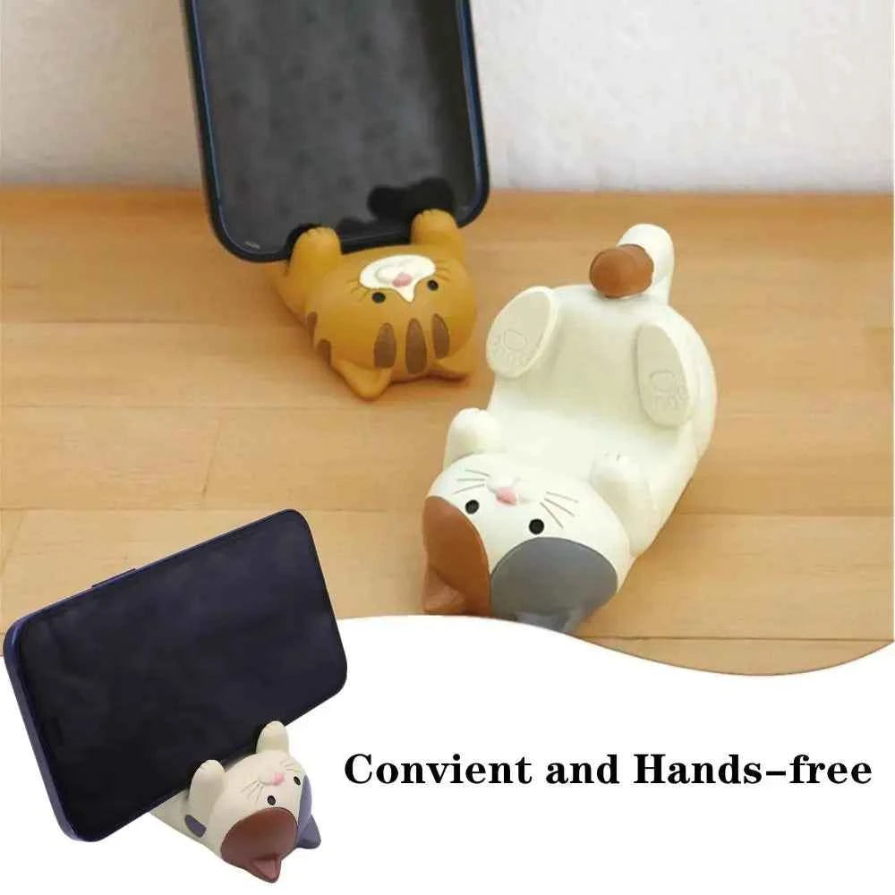 1pc Cat Phone Holder Cute Cartoon Resin Animal Cell Phone Stand Compatible with All Smartphones for Office Home Funny Gifts
