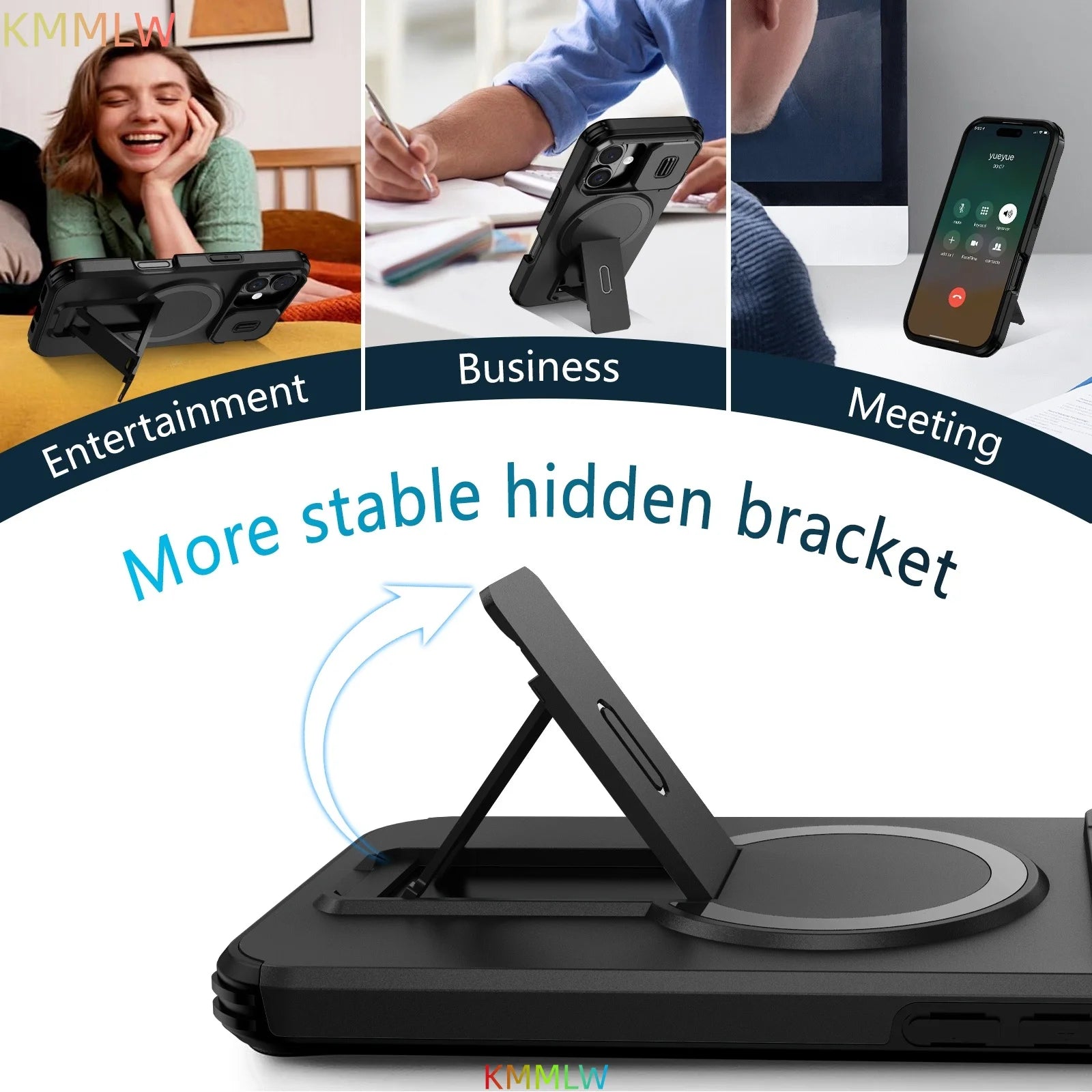 Lens Protect Camera Phone Case for iPhone 16 15 14 13 12 11 Pro Max Plus 16e Magnetic Kickstand Cover