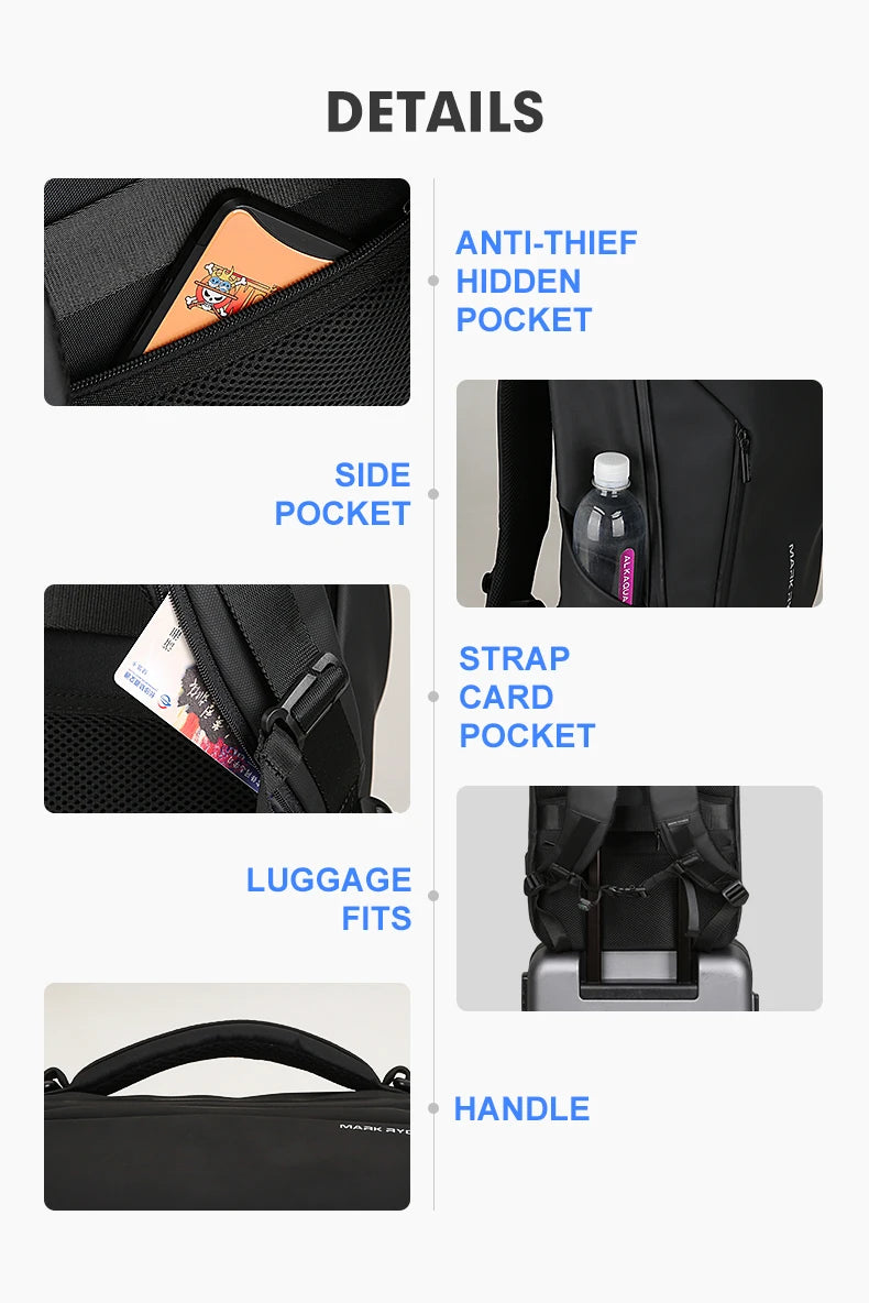 Mark Ryden 2025  Anti-Thief Fashion Men Backpack Multifunctional Waterproof 15.6 Inch Laptop Bag Man USB Travel Charging Bag