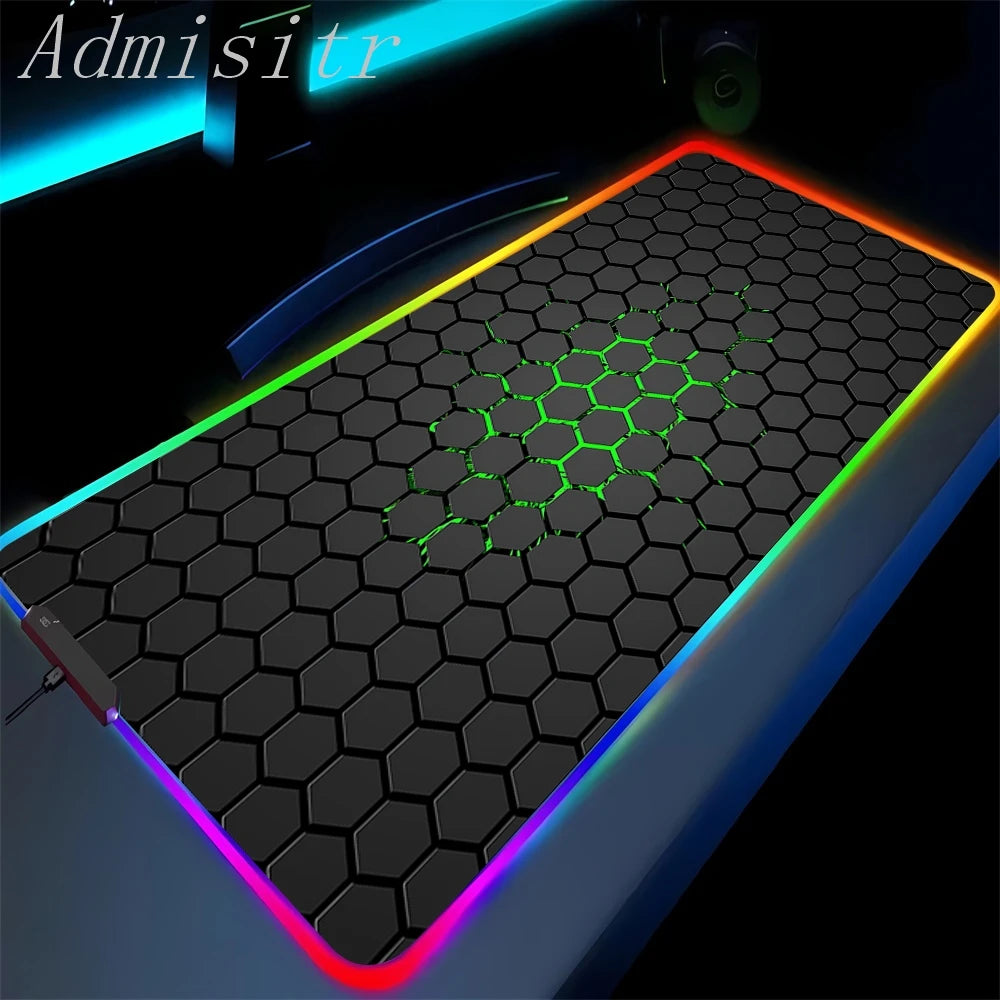 Geometry Large RGB Gamer Mousepad 40x90cm Hexagon Mouse Mat Gaming Mousepads LED Keyboard Mats Luminous Desk Pads Mouse Pad