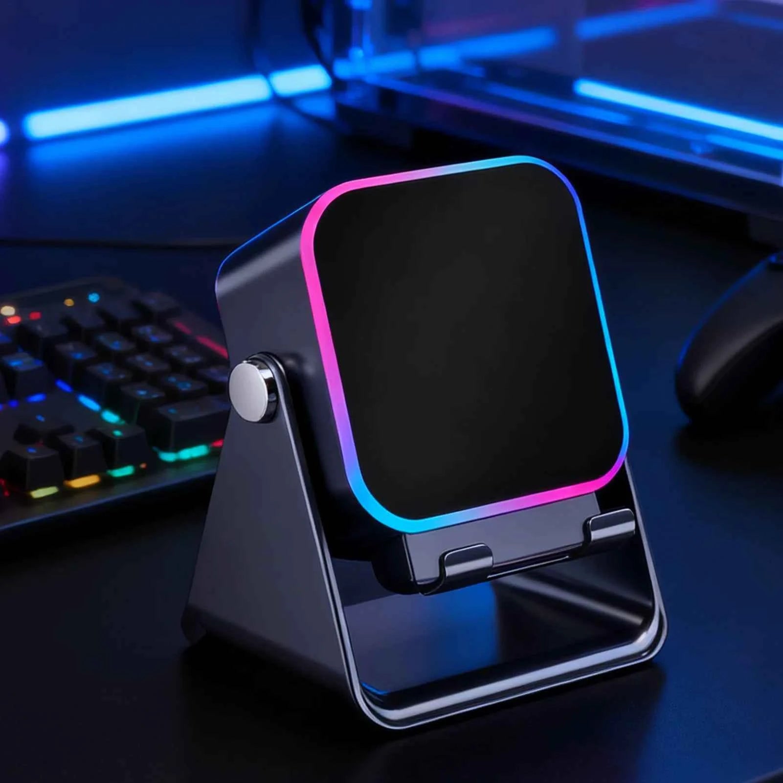 Upgraded Folding Phone Holder With Induction Speaker & Light, 10W Portable Audio Bracket For Desk, Home, Office, Travel Decor