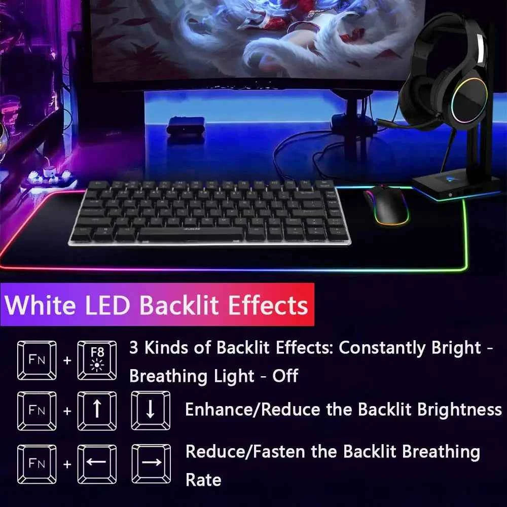 LED Backlit Wired Mechanical Keyboard Brown Switch&RGB 6400 DPI Lightweight Gaming Mouse with Honeycomb Shell 3 in 1 Set