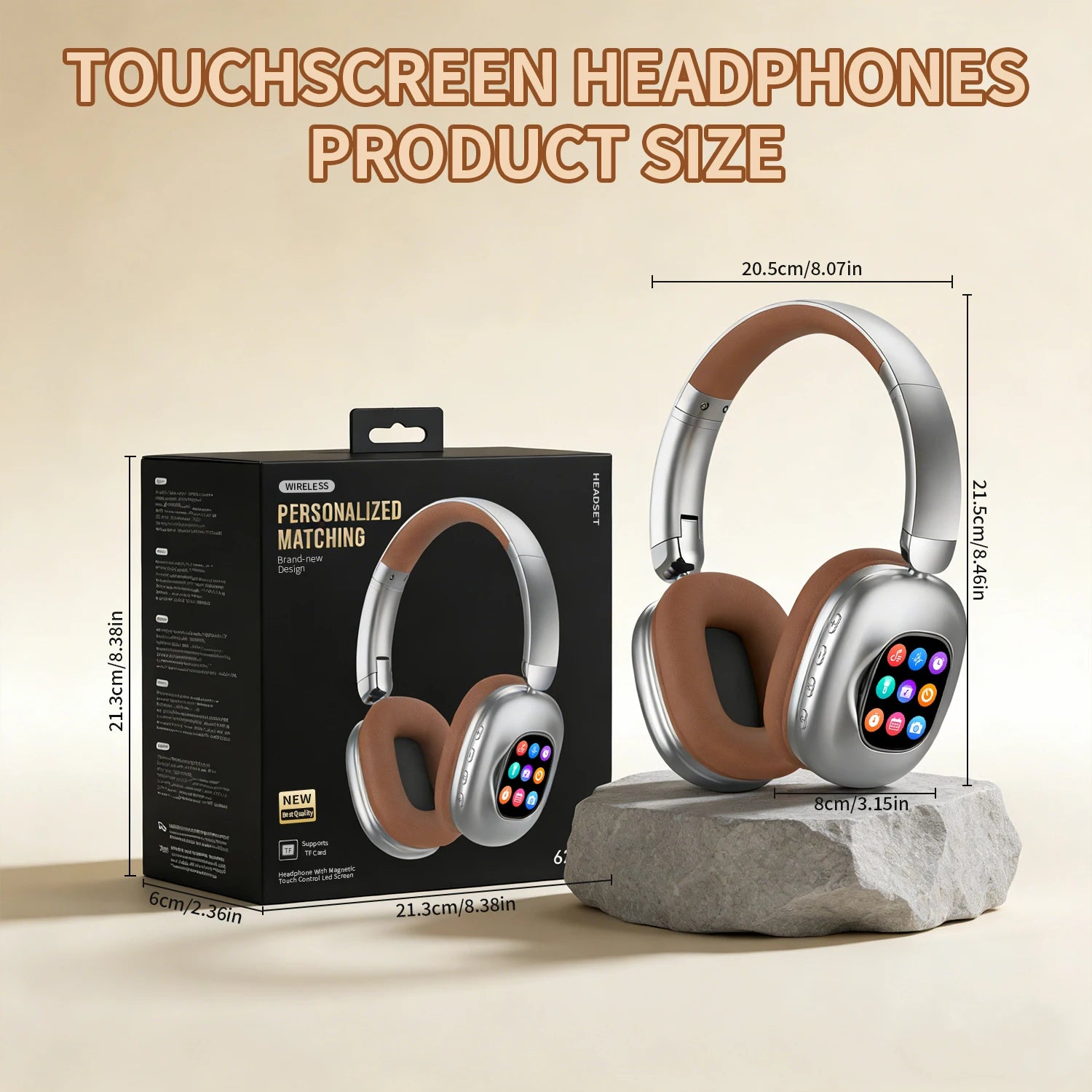 AKZ620BT Detachable Smart Color LCD Touch Screen Wireless Over-Ear Headphones, Long Battery Life Bluetooth Headset with Microphone, Foldable HiFi Stereo Headphones for Gaming Office Music Travel