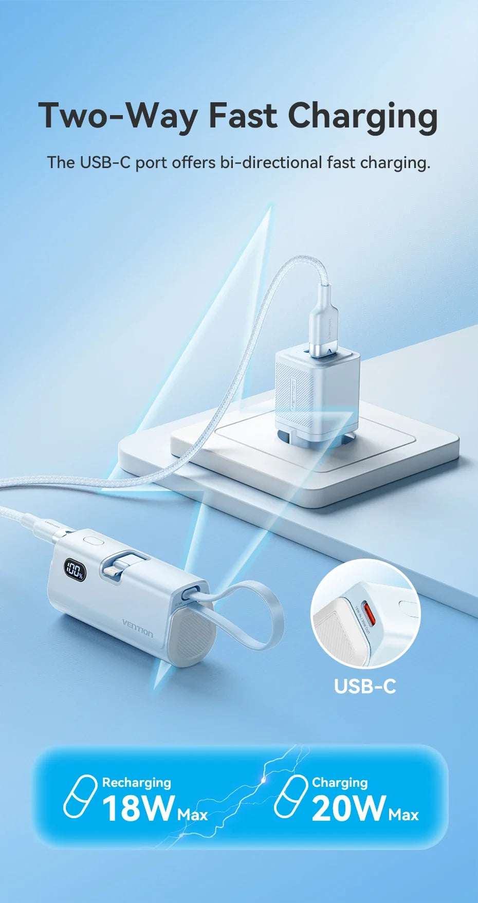 Vention Power Bank 4800mAh PD 22.5W Fast Charging Mini Portable PowerBank for iPhone 15 14 13Pro Max Xiaomi Huawei Phone Charger
