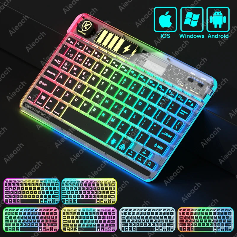 Transparency Bluetooth Keyboard For Tablet Phone Wireless Keyboard Korean Russian French Arabic Tablet for iPad Android