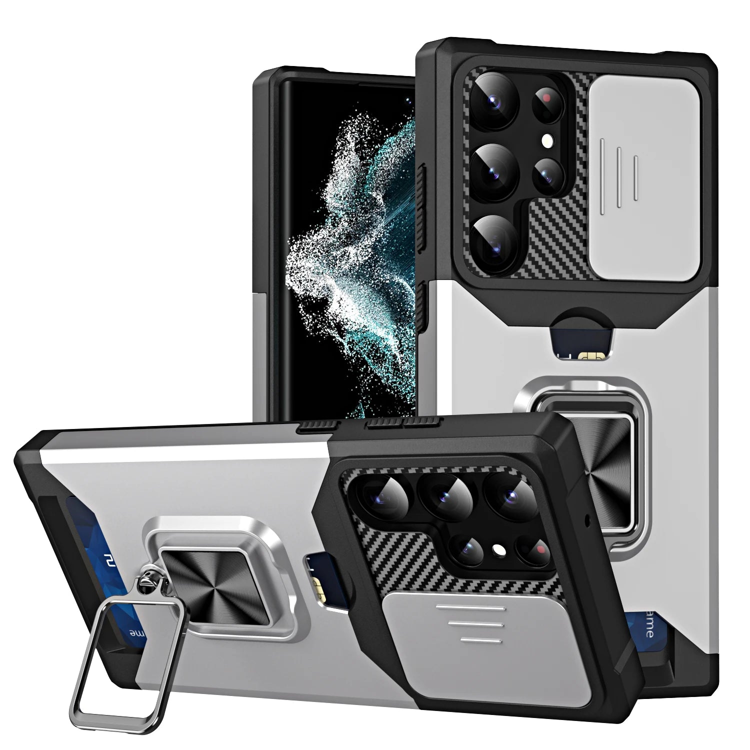 Card Slot Wallet Ring Holder Case For Samsung Galaxy S25 S24 S23 S22 Ultra S22 S23 Plus S21 Armor Kickstand Bumpers Cover