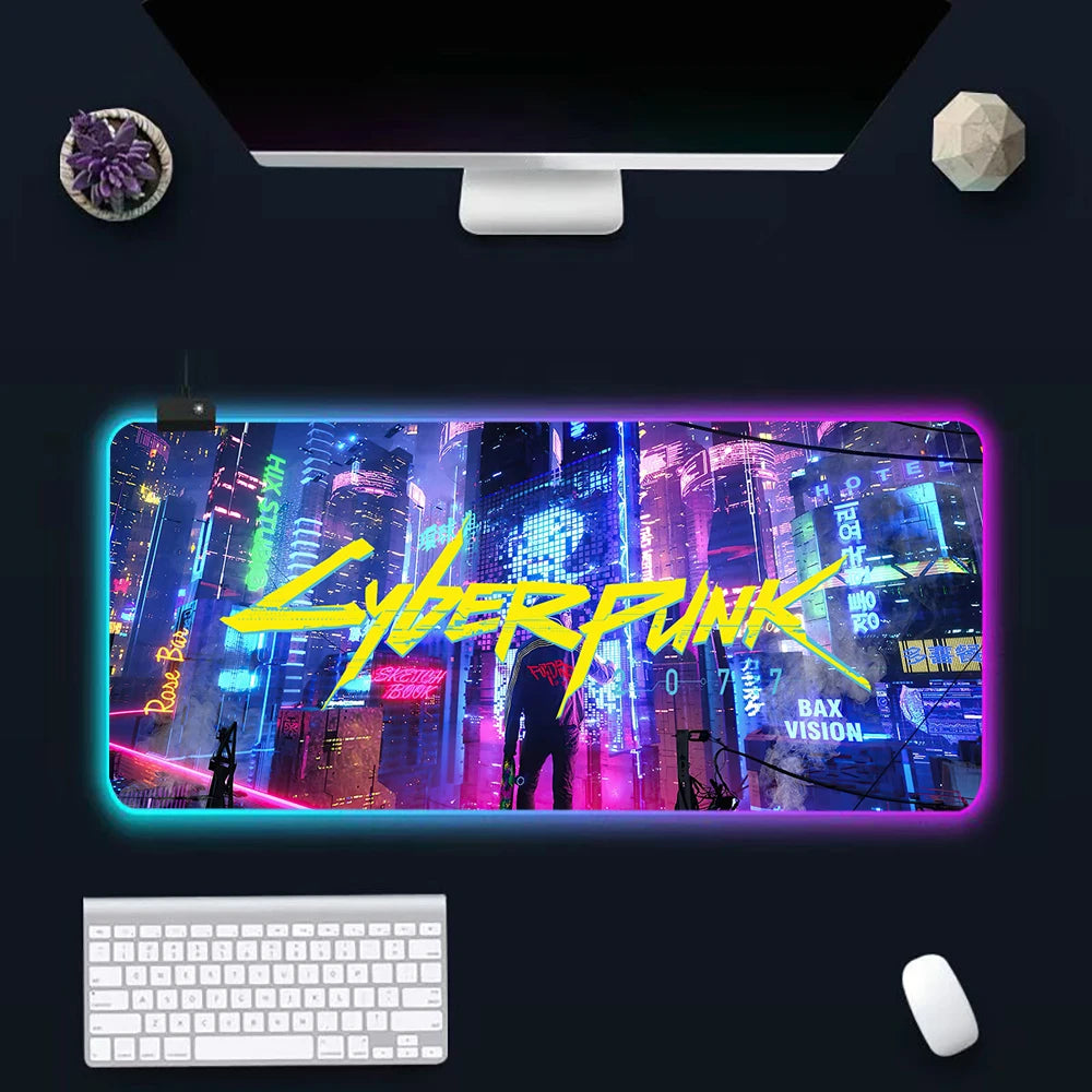 Hot Cyberpunk Sci-Fi Games RGB Pc Gamer Keyboard Mouse Pad Mousepad LED Glowing Mouse Mats Rubber Gaming Computer Mausepad