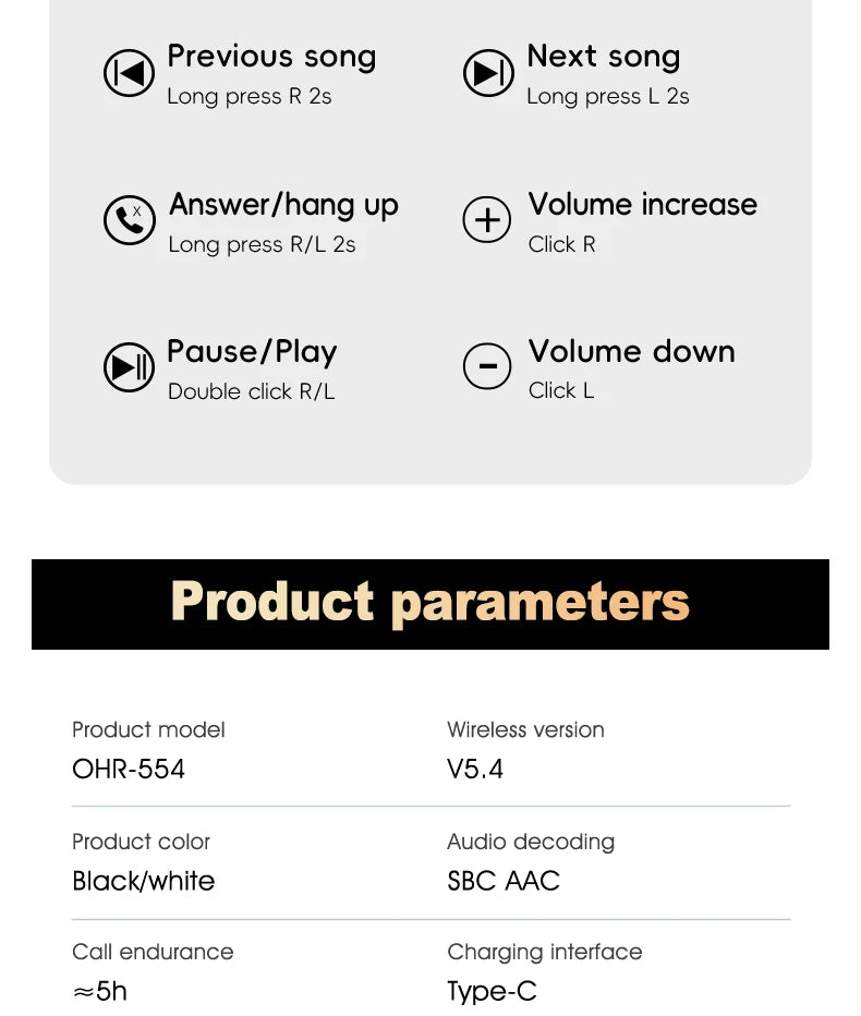 [Official Acer Product] Ohr554 New Wireless Bluetooth Headphones In-Ear Design Comfortable for Wearing Sports Running Calls Noise Reduction Stereo Sound Quality