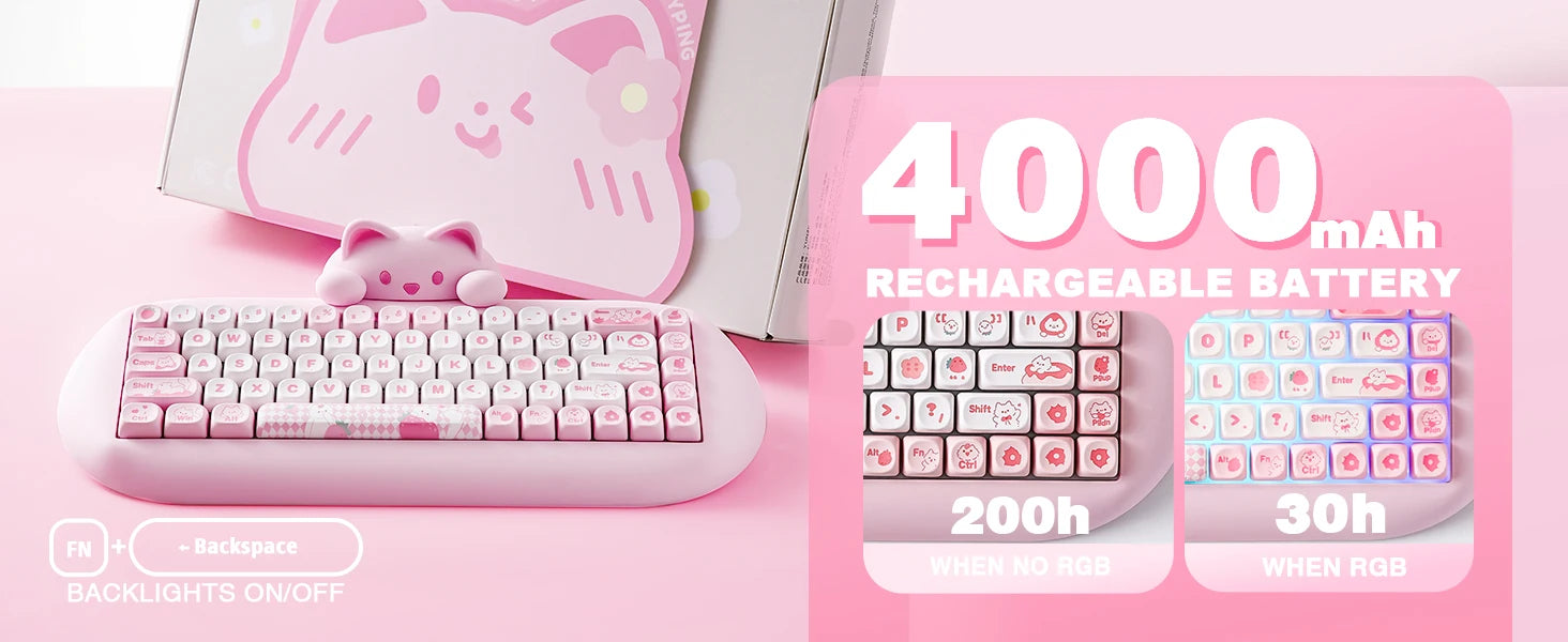 YUNZII C68 Wireless Gaming Keyboard, Hi-Fi Cute Cat Custom RGB Mechanical Keyboard, Silicone 65% Hot Swap Ergonomic Kitty Keeb