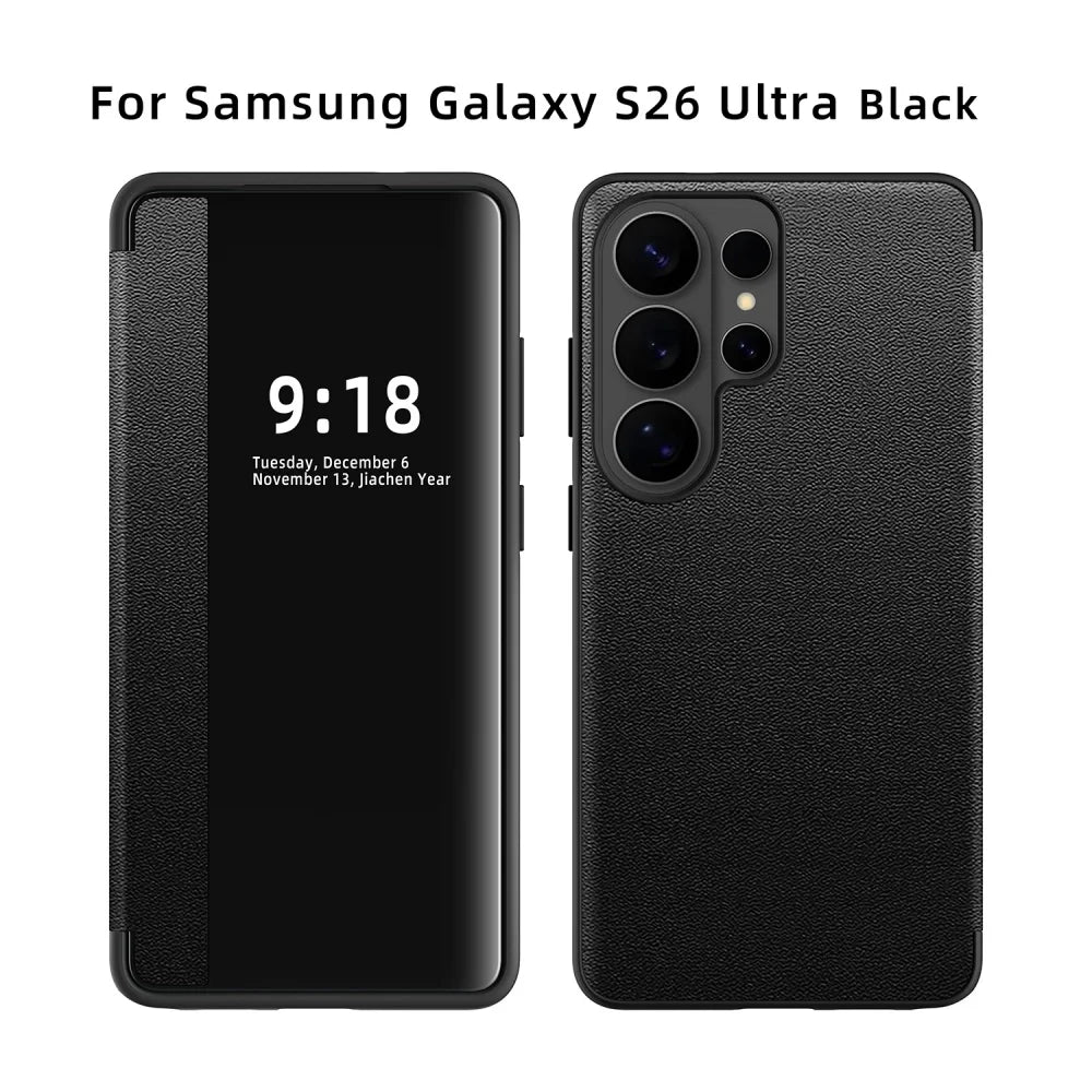 Flip Cover Smart Screen Protector Leather Case For Samsung S26 Ultra S25 S24 Plus S23 S22 S21 FE Shockproof Soft Silicone Cover