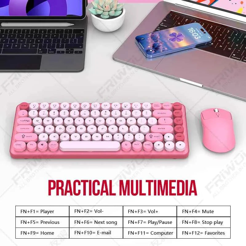 Friwol BT185 Bluetooth Wireless Keyboard Mouse Set Punk Keycap Laptop Desktop Office Mute Keyboard Mechanical Feel