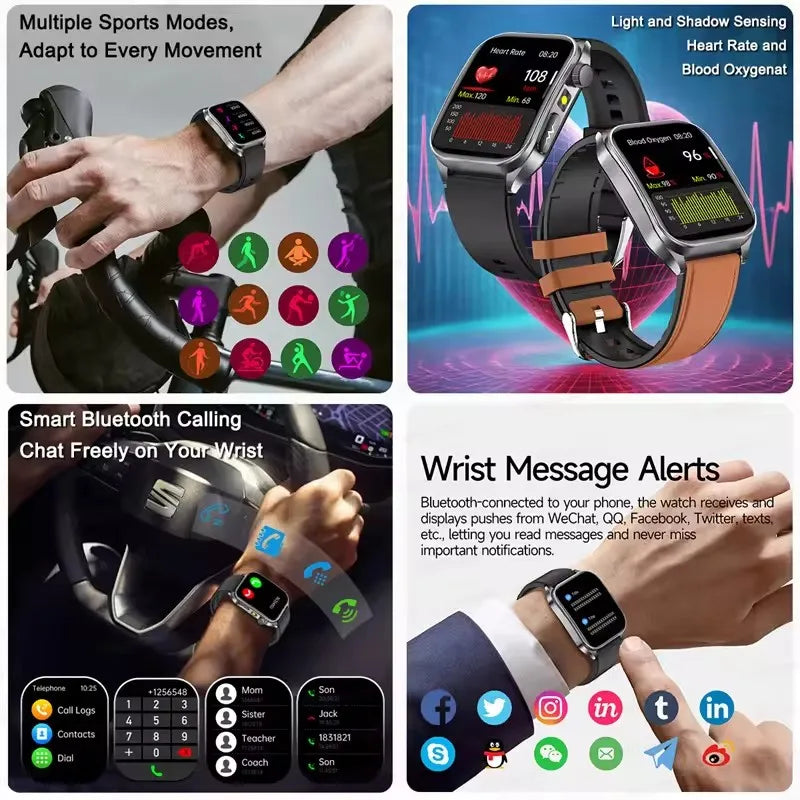 2025New 650nm Laser Conditioning Sapphire Glass Smart Watch Men ECG Heart Rate Micro Physical Exam Health Smartwatch Temperature