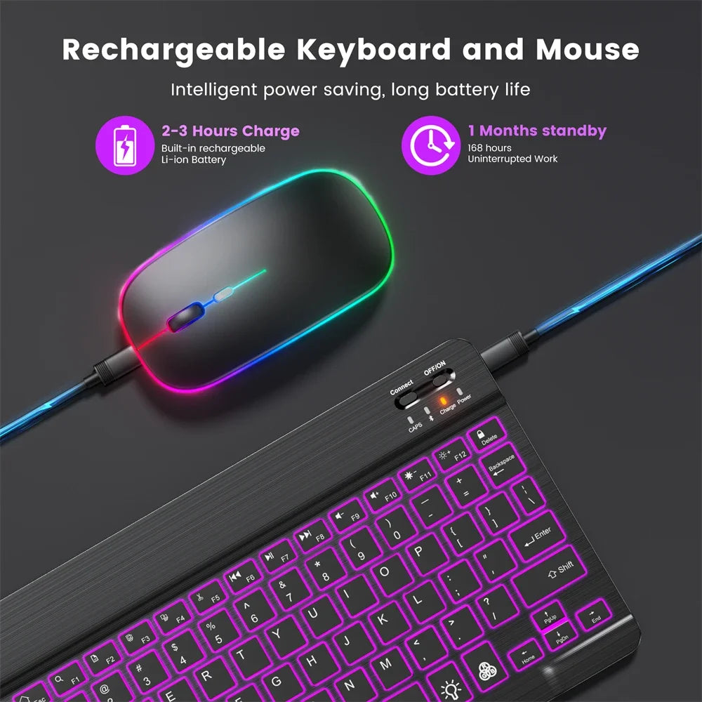 2026 Portable Bluetooth Backlit Keyboard For Xiaomi iPad / iOS Android Windows Tablet Phone Wireless Keyboard With Mouse Spanish