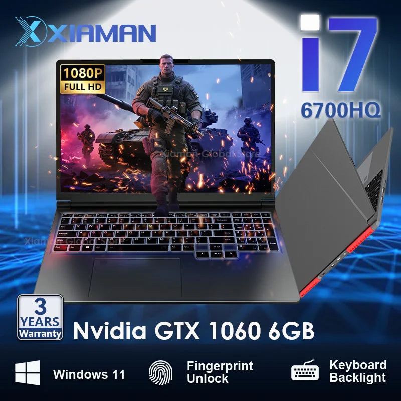 Xiaman 16" Gaming Laptop, intel Core i7-6700HQ, GTX 1060, Notebook PC IPS 1920*1200, 16GB DDR4, 1TB SSD, Windows 11 Pro - WinSupport Tech