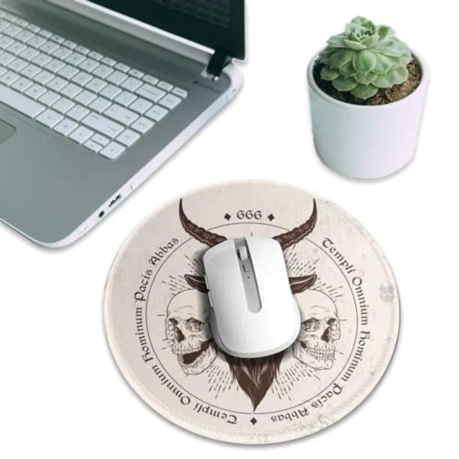 Satan Penta Symbol Goat Skull Gothic Round Mouse Pad Small Gaming Mousepad Desk Mat Stitched Edges 8 X 8 Inch for Home Office