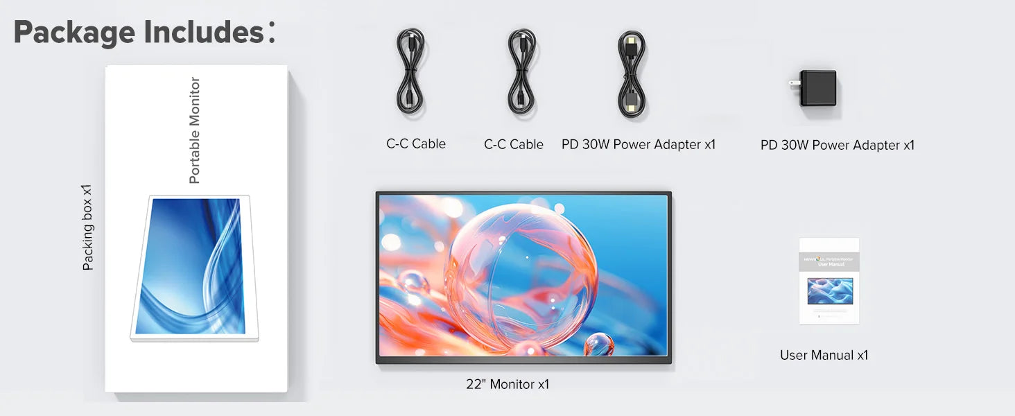 UPERFECT 22”2560*1440  Portable Gaming Monitor 16:9 Laptop Extend Travel Computer Screen Mini PC Eye Care LED Display With VESA