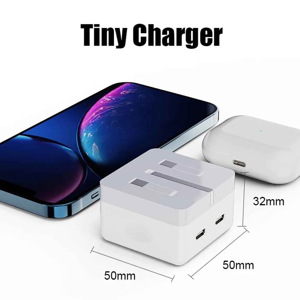 35W Dual USB C Port Fast Charger Foldable Type C Fast Wall Charger UK US Plug For iPhone 17 16 15 Pro Max 13 iPad Power Adapter