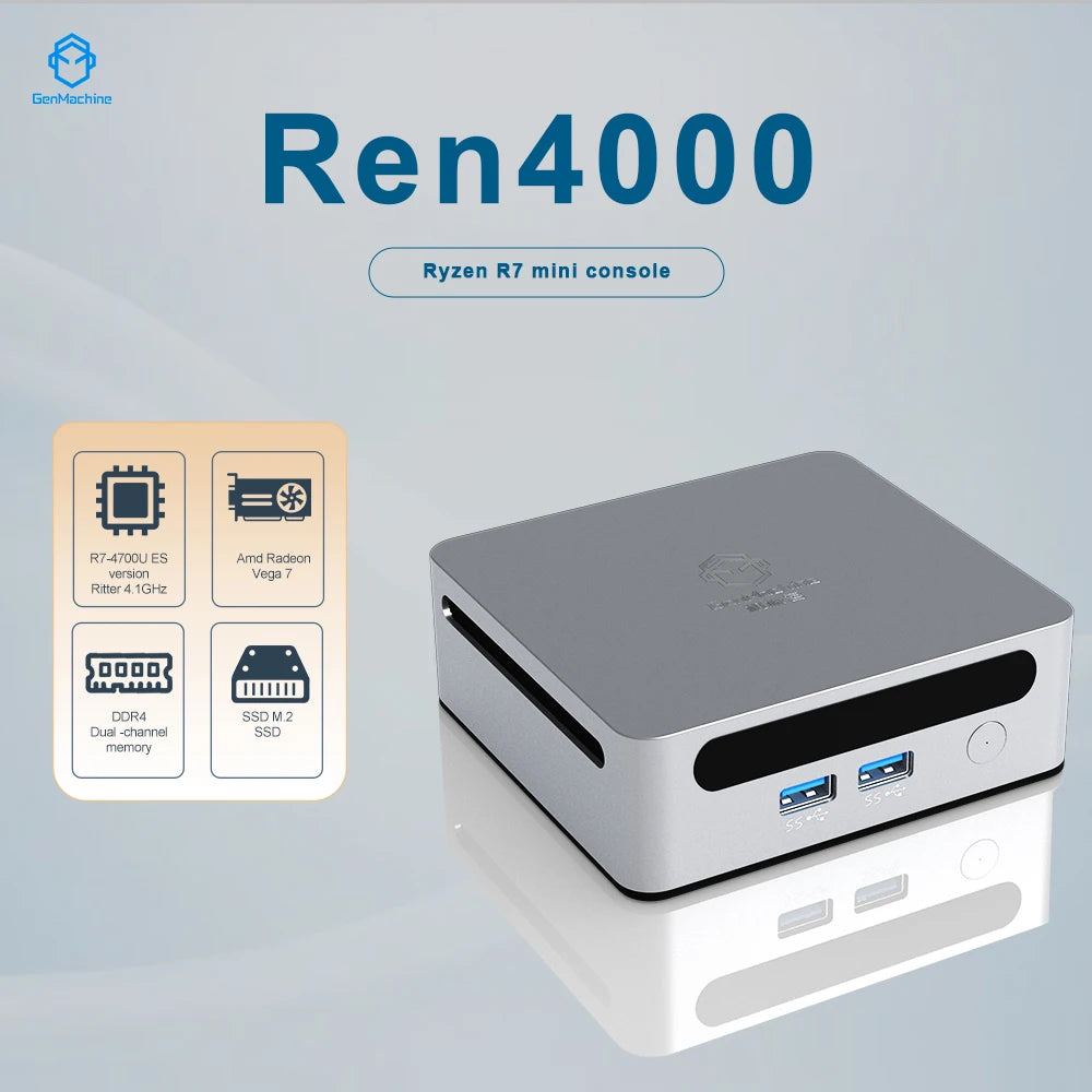 2025 GenMachine New Mini PC Ren4000 4700U AMD Ryzen7 4700U CPU  2.0GHz Up to 4.1GHz Windows 10/11 DDR4 64GB WiFi6 NUC gaming pc - WinSupport Tech