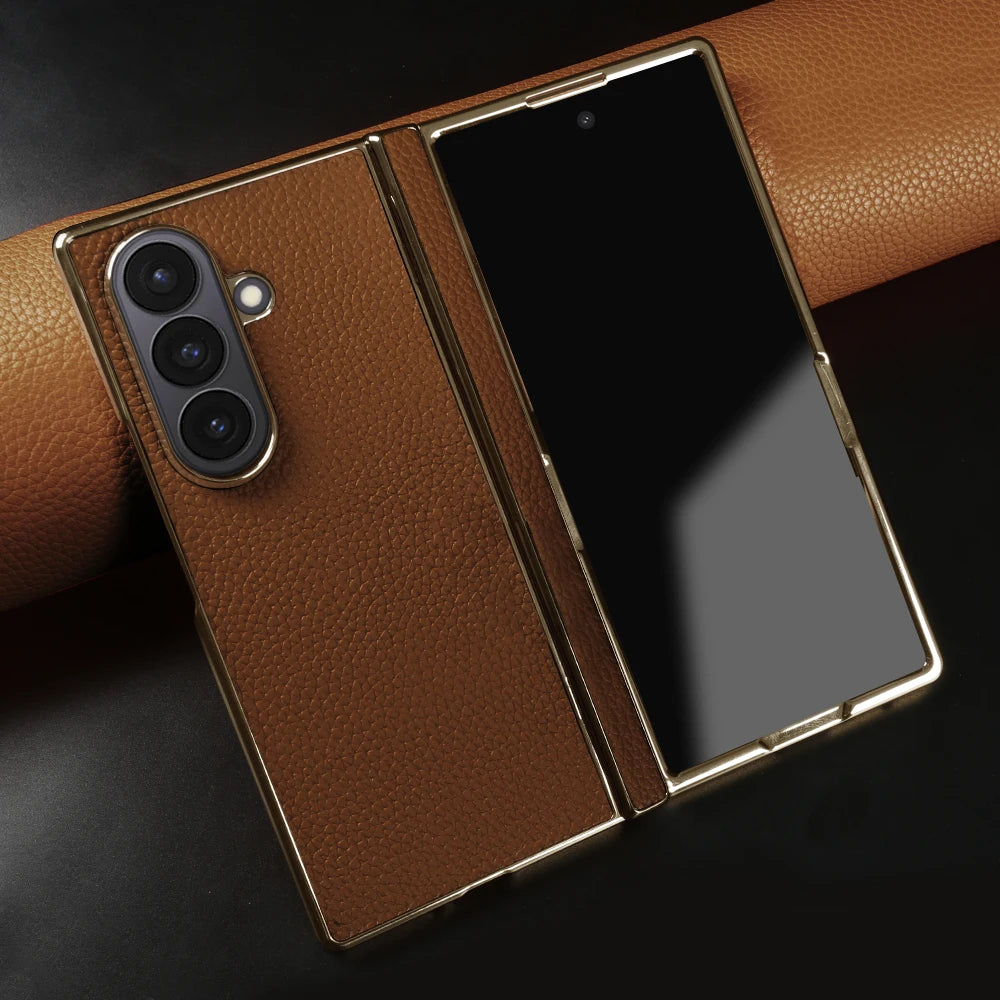 Genuine Leather Case For Samsung Galaxy Z Fold 7 6 5 4 3 fold4 fold3 Fold5 Fold6 Fold7 phone Cover Cases Fundas Coque Shell Capa