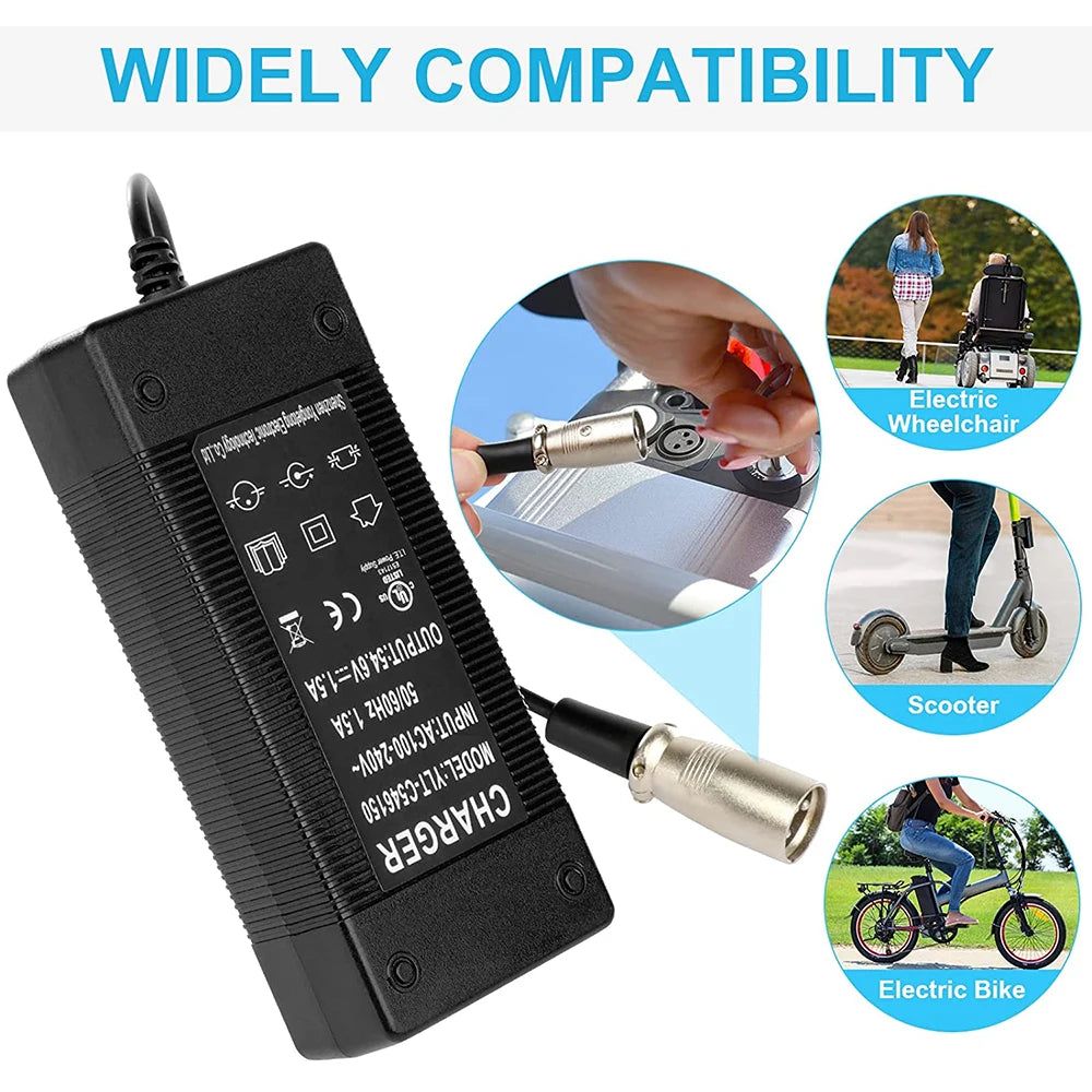 48V 2 Amp Charger Output 54.6V 2A  Charger 48V 3-pin XLR Male Plug for 48volt Charger 13S Lithium Battery Pack