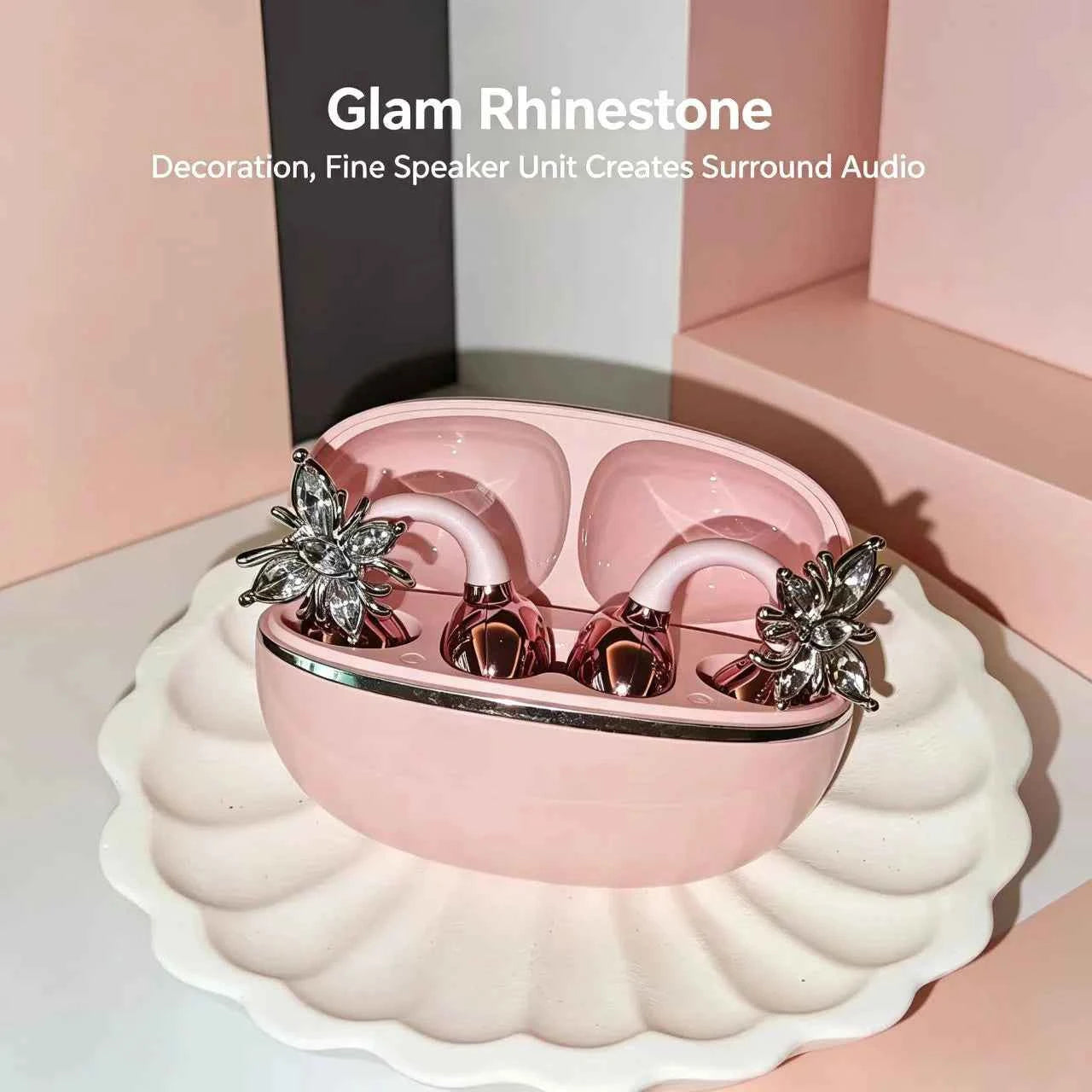 Universal Open Hook Bluetooth Headphones HD Noise Reduction Call Wireless Earphones , Come with Extra Crystal Diamond Butterfly