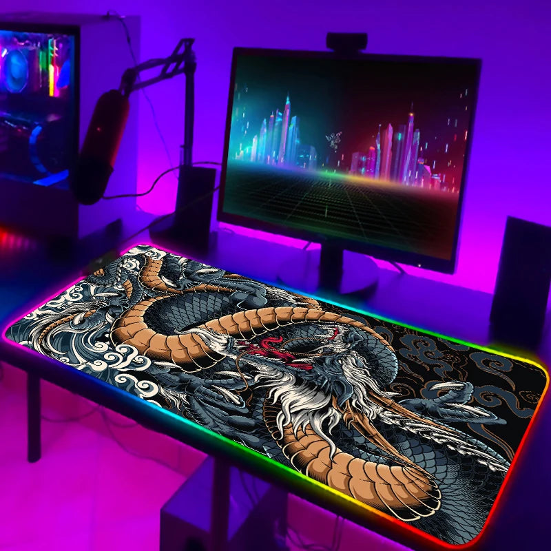Large Game RGB Mouse Pad Chinese Dragon Gaming Accessories HD Print Computer Keyboard LED Mousepad XXL PC Gamer Laptop Desk Mat - WinSupport Tech
