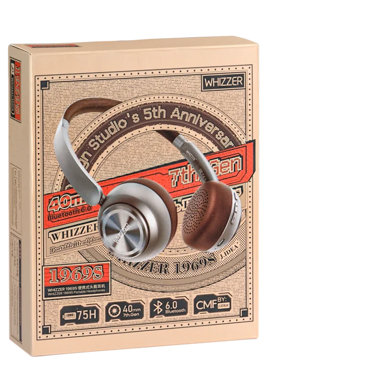 WHIZZER 1969S Wireless Headphones Bluetooth 6.0 ANC Over Ear Headset Deep Bass Stereo Mic For iPhone Android