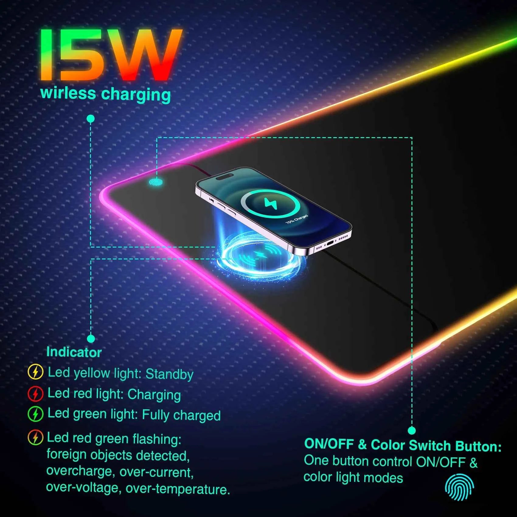 Wireless Charging RGB Luminous Mouse Pad Charger Phone Gaming Mousepad Keyboard Game Table Pad Laptop Mouse Mat Deskpad Mausepad