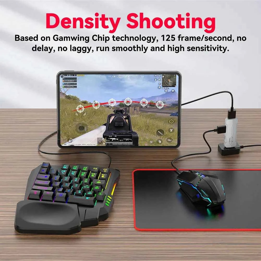 5 in 1 Mobile Game Converter Keyboard Mouse Gaming Set for PUBG Wired RGB Backlit Keyboard with Wrist Rest for Android System
