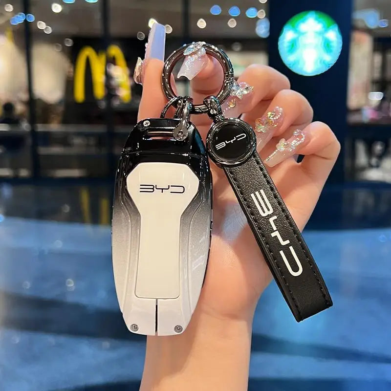 Zinc Alloy New Leather Car Key Case Cover Shell Fob For BYD Song Plus Atto 3 Han EV DM Qin Seal Dolphin Protective Auto Keychain