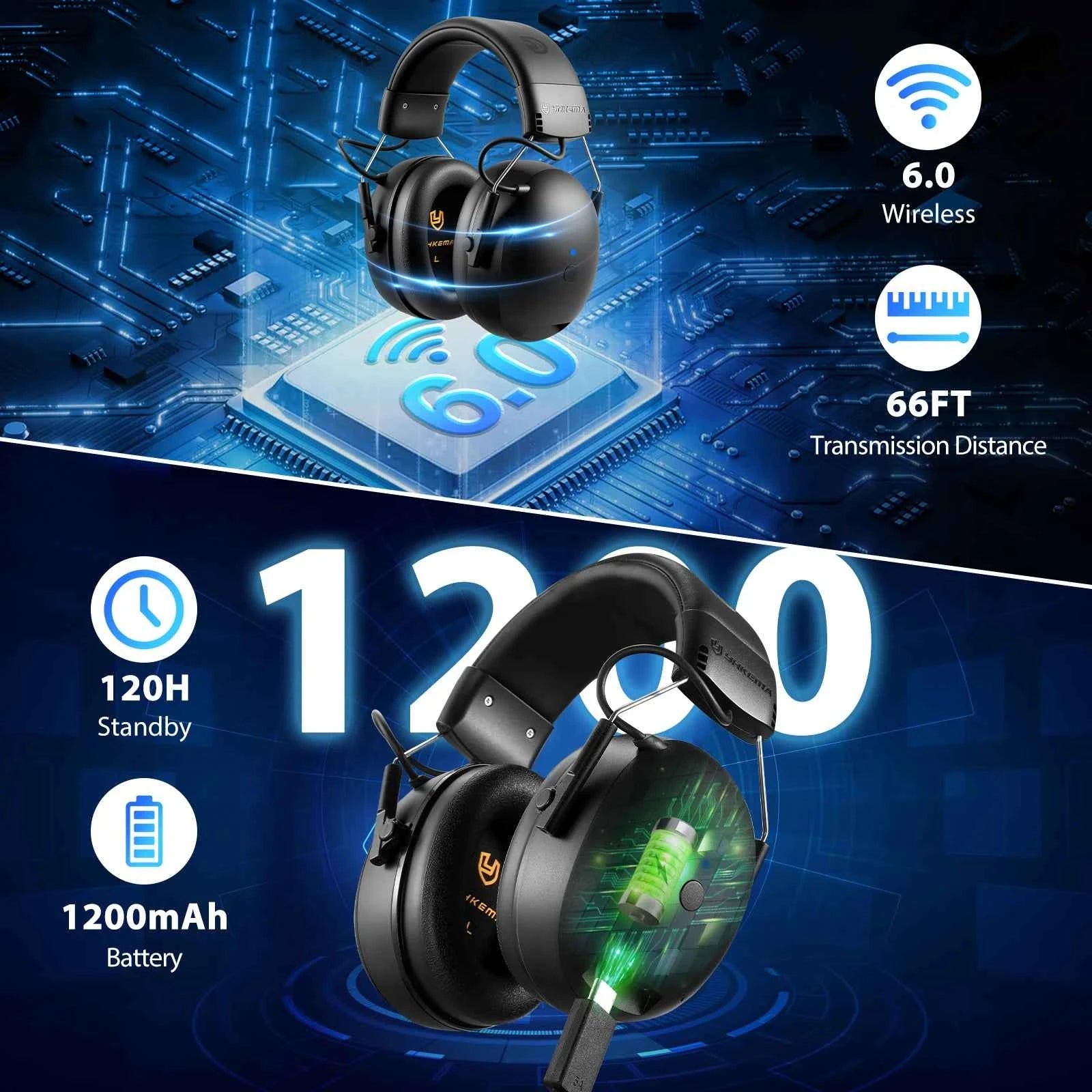 Electronic Headphone 6.0 Bluetooth Earmuffs Hearing Protection Headphones for Music Safety Noise Reduction Charging